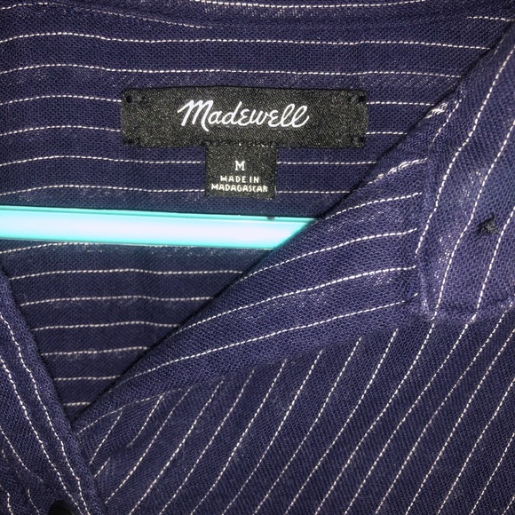 Madewell navy cotton stripe button down, M - Picture 2 of 3